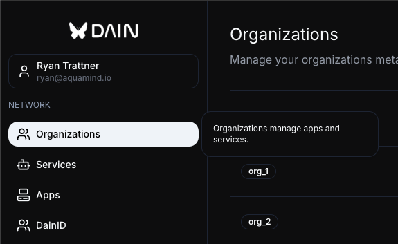 Highlighted Organizations tab on the Platform Dashboard