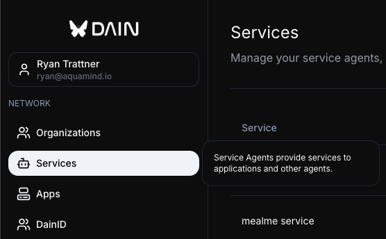 Highlighted Services tab on the Platform Dashboard
